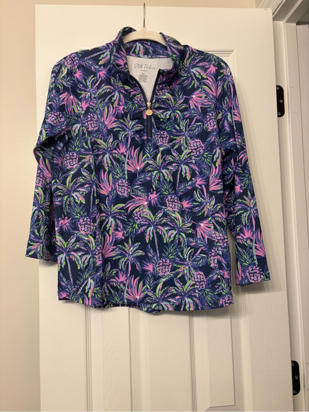 Stella Parker Sport Quarter Zip Palm Tree & Pineapple Athletic Top